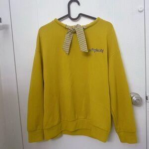 Mustard Sweatershirt with Plaid Bow Accent